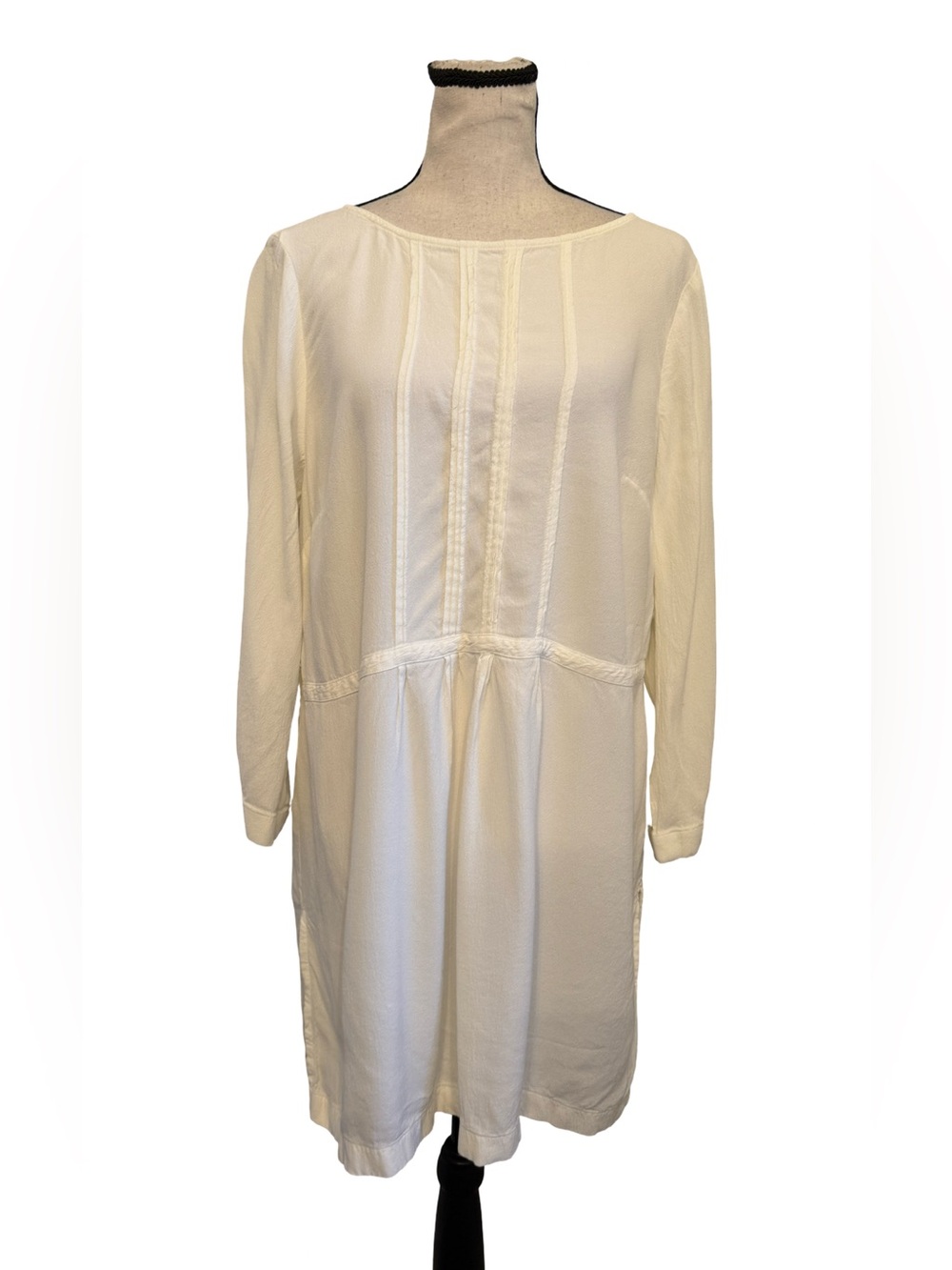 J.Jill White Rayon Tunic Dress Long Sleeve Pintuck Detail M Tall